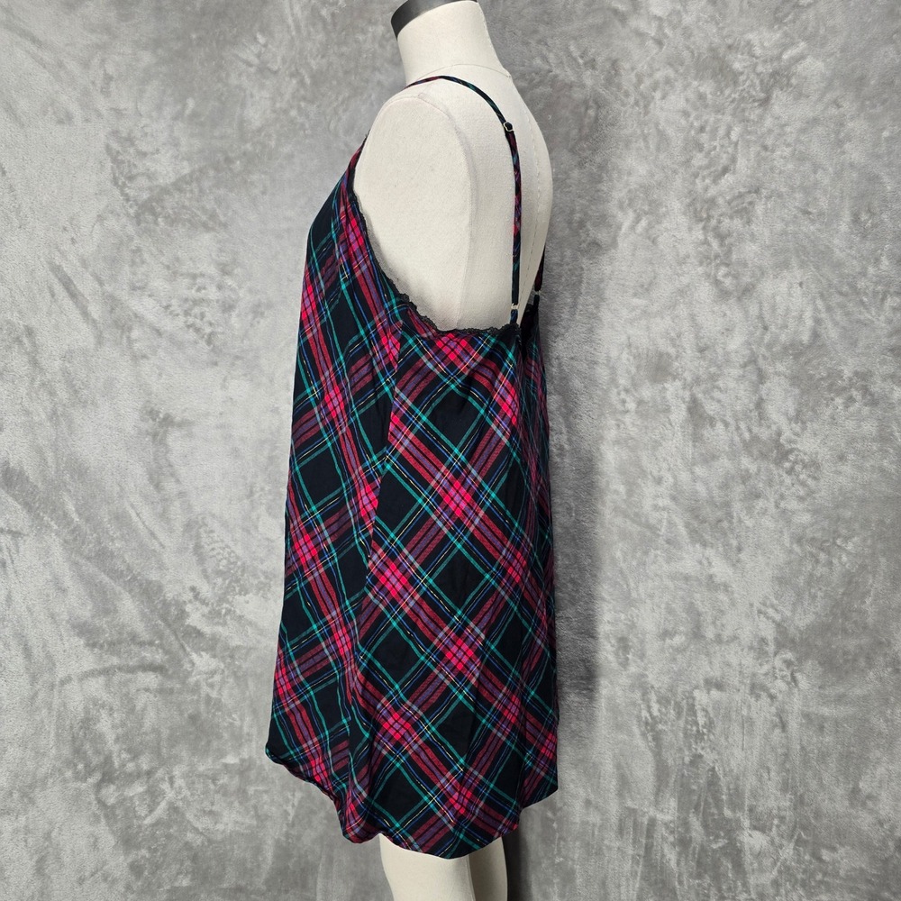 Victorias Secret Slip Dress Womens XXL Black Pink Plaid Lace Trim Nightie Grunge - Picture 2 of 15